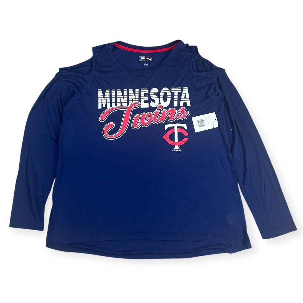 GIII Carl Banks Minnesota Twins Cold Shoulder Long Sleeve Shirt Womens Large MLB